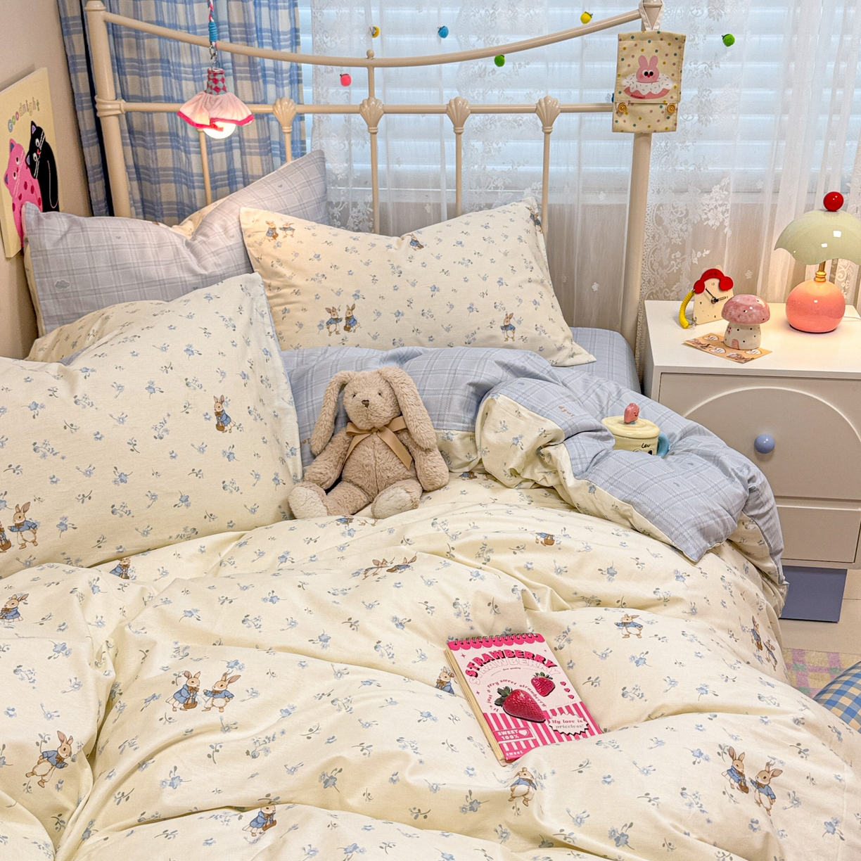 91家纺网 家纺一手货源 找家纺 呗旺鹿 2025新款40s全棉纯棉卡通印花学生系列四件套 兔彼得