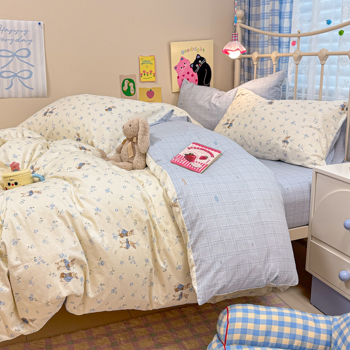 91家纺网 家纺一手货源 找家纺 呗旺鹿 2025新款40s全棉纯棉卡通印花学生系列四件套 兔彼得