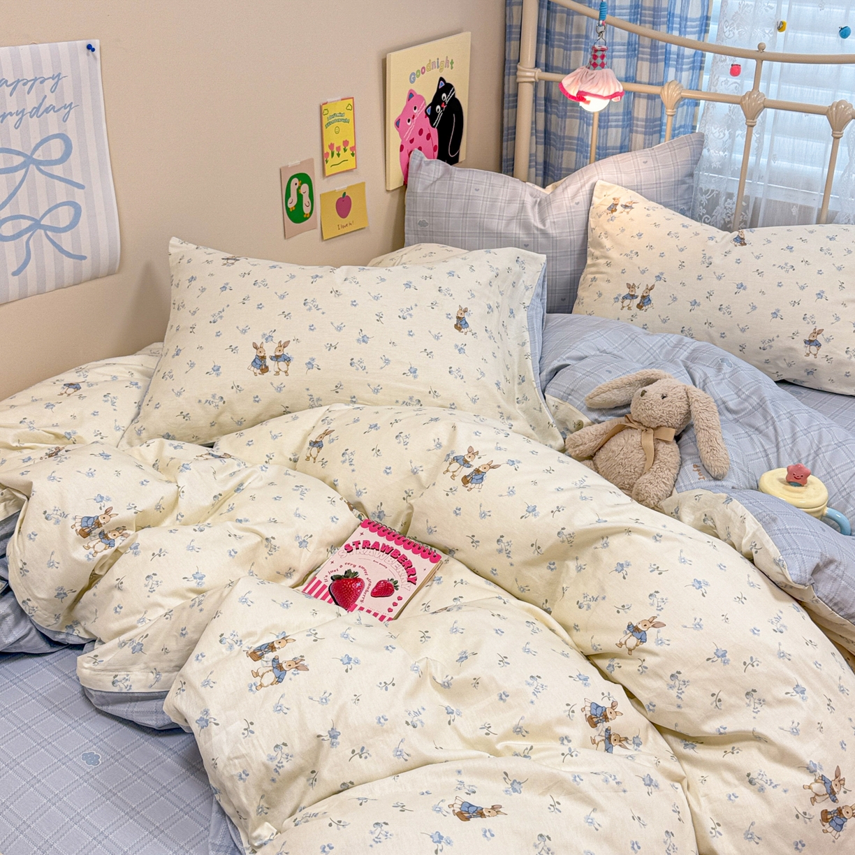 91家纺网 家纺一手货源 找家纺 呗旺鹿 2025新款40s全棉纯棉卡通印花学生系列四件套 兔彼得