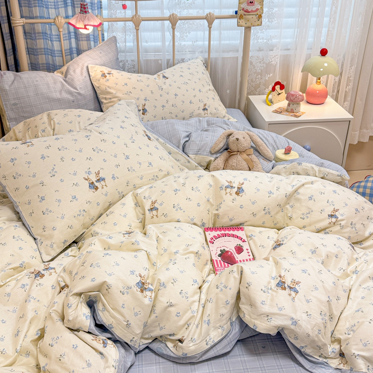 呗旺鹿 2025新款40s全棉纯棉卡通印花学生系列四件套 兔彼得
