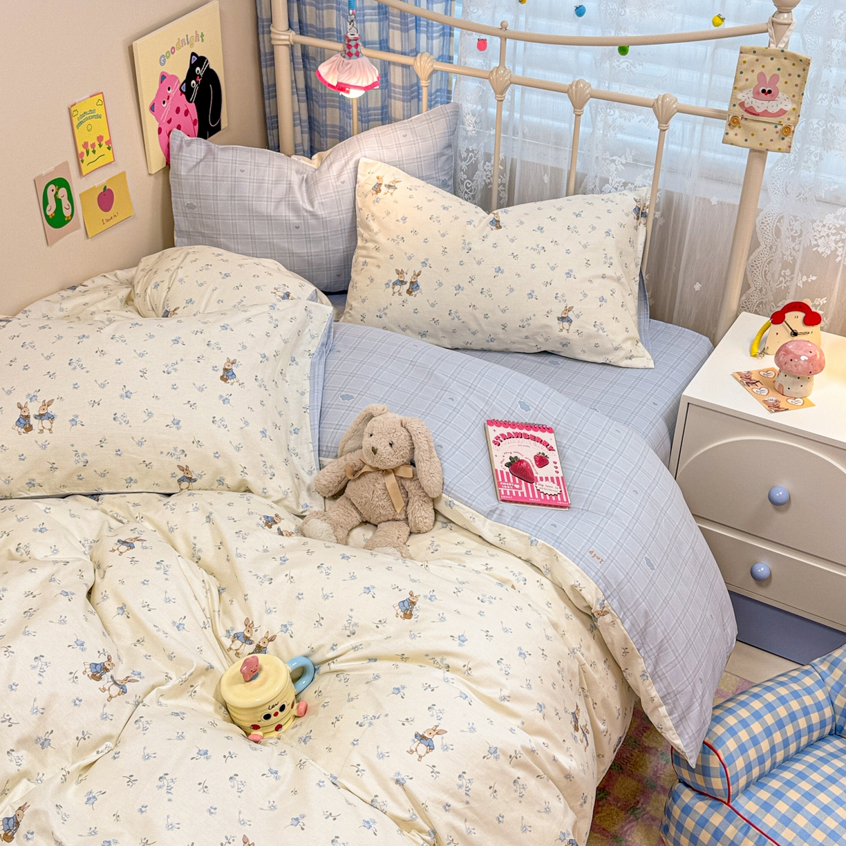 91家纺网 家纺一手货源 找家纺 呗旺鹿 2025新款40s全棉纯棉卡通印花学生系列四件套 兔彼得