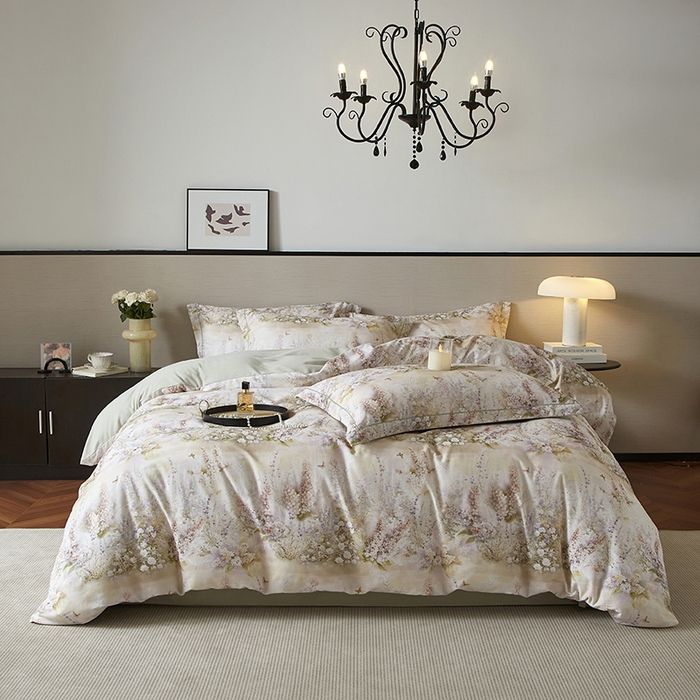 91家纺网 家纺一手货源 找家纺 金纱玉纺家纺 2025数码印花100%棉四件套 华美-绿