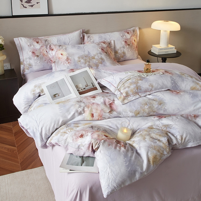 91家纺网 家纺一手货源 找家纺 金纱玉纺家纺 2025数码印花100%棉四件套 飞花-彐