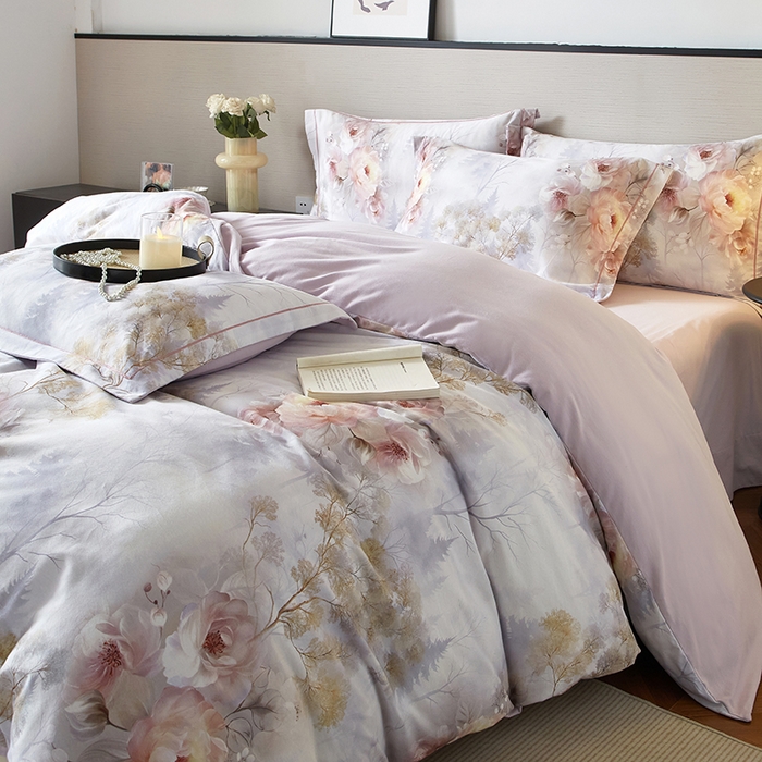 91家纺网 家纺一手货源 找家纺 金纱玉纺家纺 2025数码印花100%棉四件套 飞花-彐