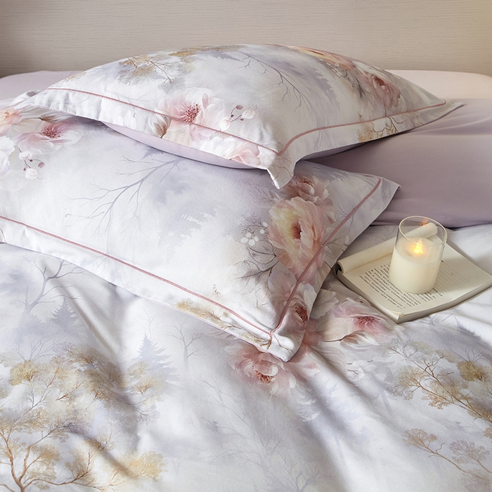 91家纺网 家纺一手货源 找家纺 金纱玉纺家纺 2025数码印花100%棉四件套 飞花-彐