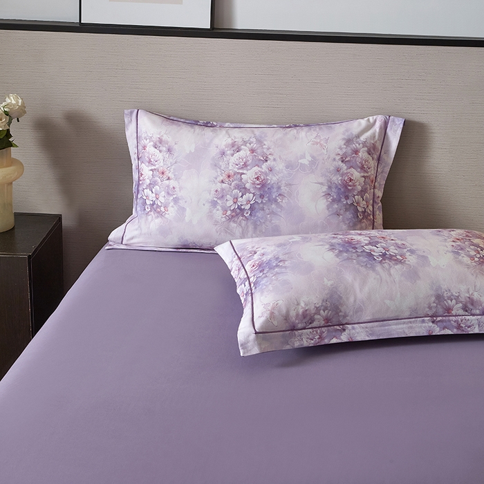 91家纺网 家纺一手货源 找家纺 金纱玉纺家纺 2025数码印花100%棉四件套 雨梦-紫