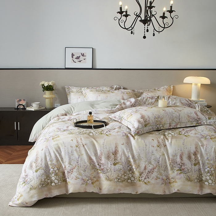 91家纺网 家纺一手货源 找家纺 金纱玉纺家纺 2025数码印花100%棉四件套 华美-绿