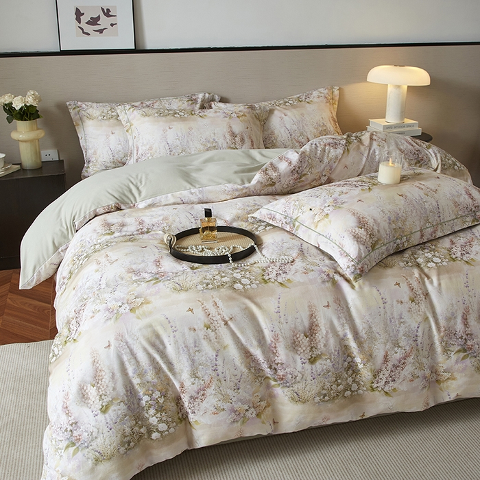 91家纺网 家纺一手货源 找家纺 金纱玉纺家纺 2025数码印花100%棉四件套 华美-绿