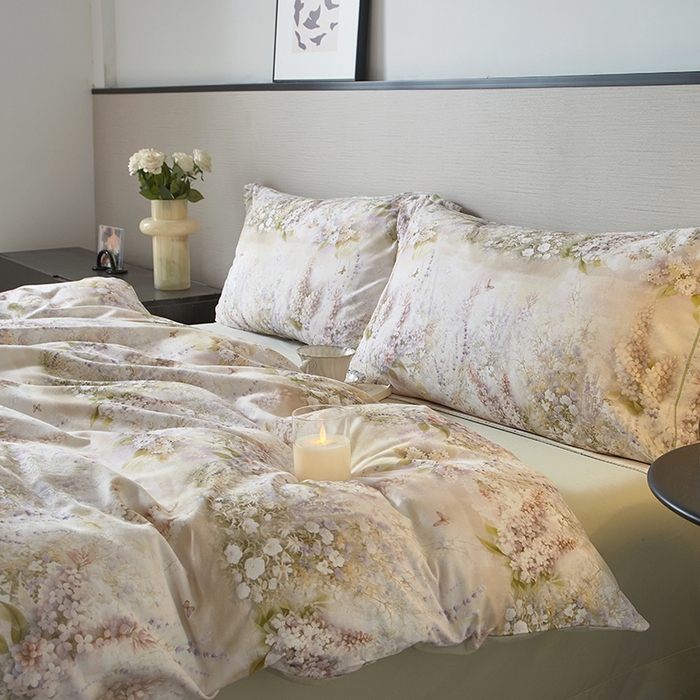 91家纺网 家纺一手货源 找家纺 金纱玉纺家纺 2025数码印花100%棉四件套 华美-绿