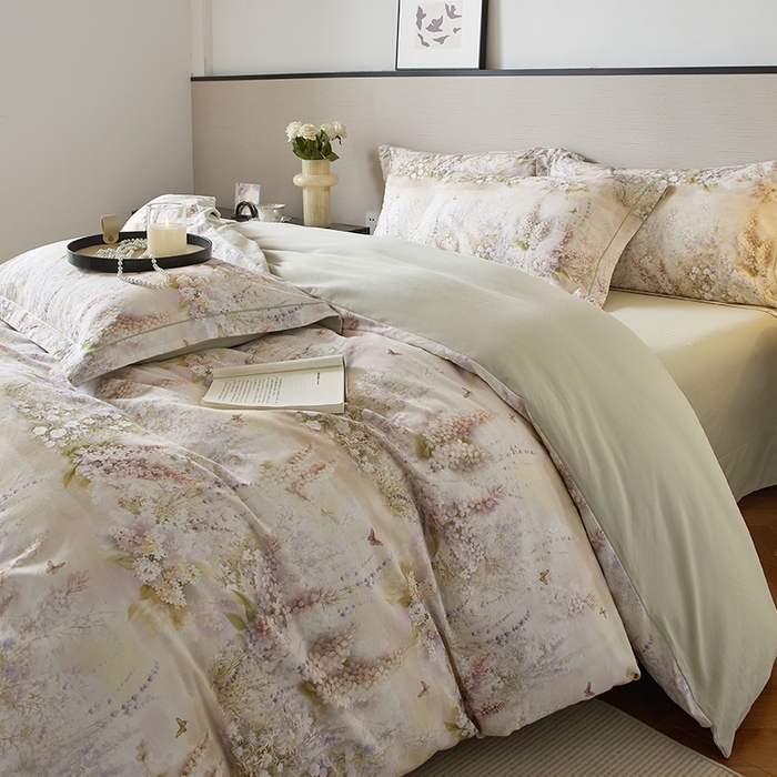 91家纺网 家纺一手货源 找家纺 金纱玉纺家纺 2025数码印花100%棉四件套 华美-绿