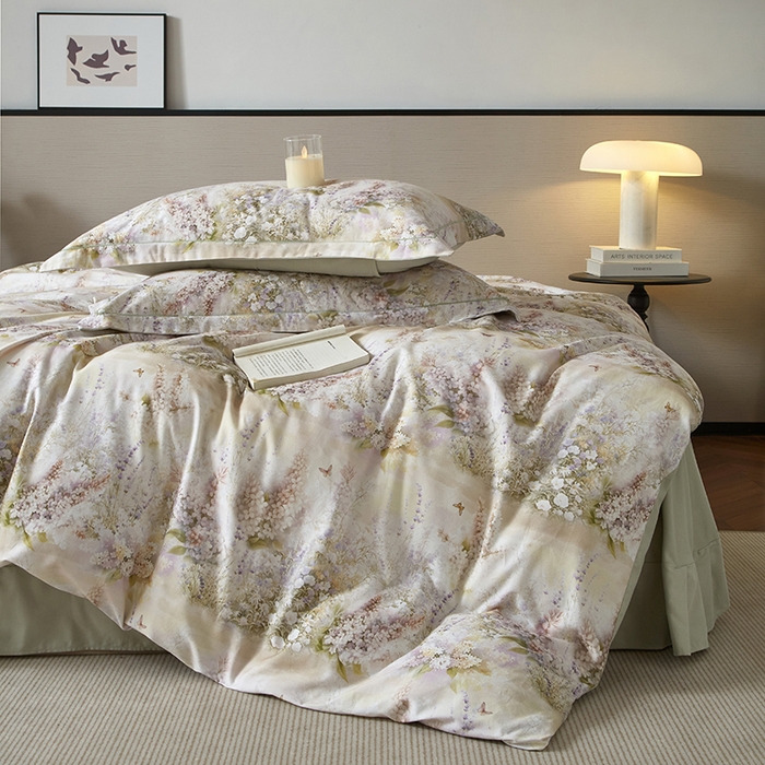 91家纺网 家纺一手货源 找家纺 金纱玉纺家纺 2025数码印花100%棉四件套 华美-绿