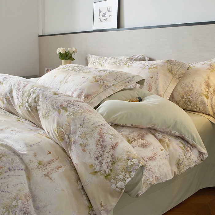 91家纺网 家纺一手货源 找家纺 金纱玉纺家纺 2025数码印花100%棉四件套 华美-绿