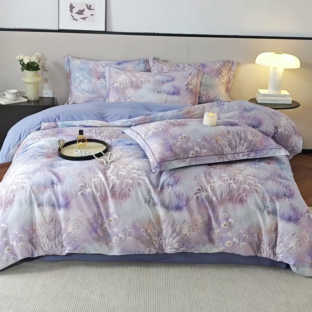 91家纺网 家纺一手货源 找家纺 金纱玉纺家纺 2025数码印花100%棉四件套 秋意浓-彐