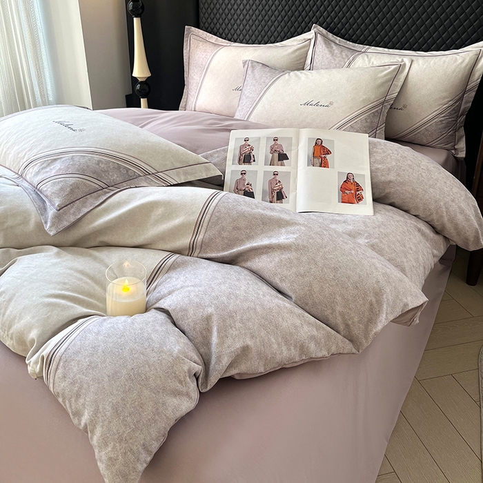 91家纺网 家纺一手货源 找家纺 金纱玉纺家纺 2025数码印花100%棉四件套 忘影-灰