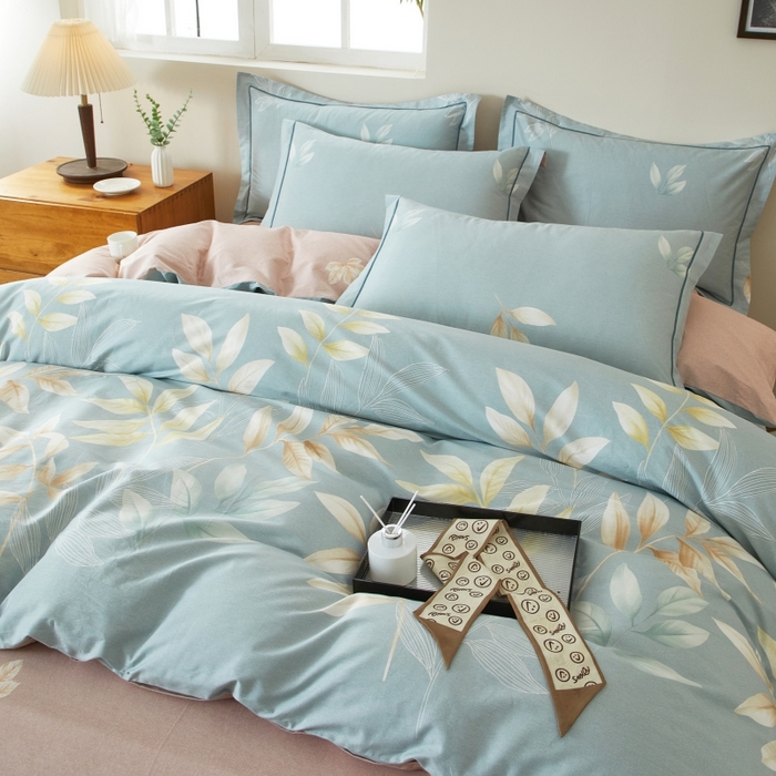 91家纺网 家纺一手货源 找家纺 威克凯丽 2025新款全棉13372系列四件套 清颜-兰