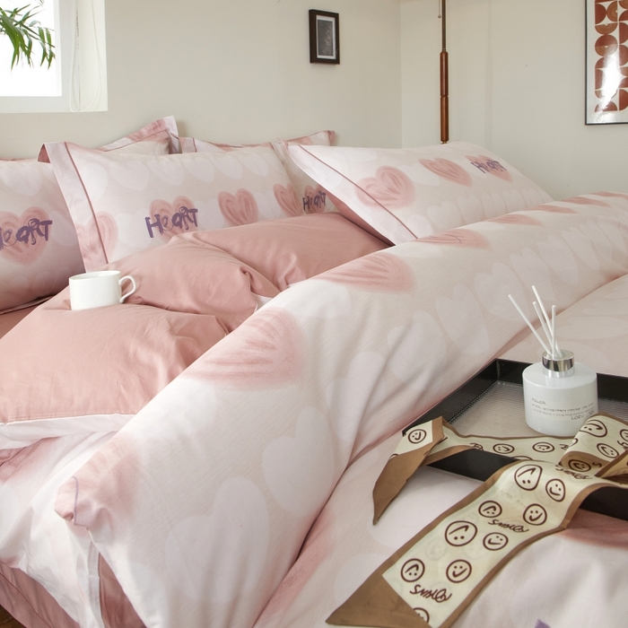 91家纺网 家纺一手货源 找家纺 威克凯丽 2025新款全棉13372系列四件套 心心相印