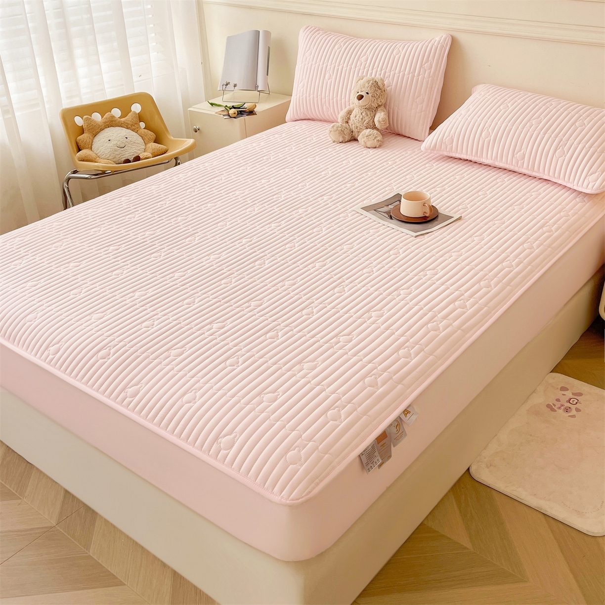 91家纺网 家纺一手货源 找家纺 （总）雯豆家纺 2025新款洛川A类防水夹棉床笠三件套水洗棉磨毛床单保护套