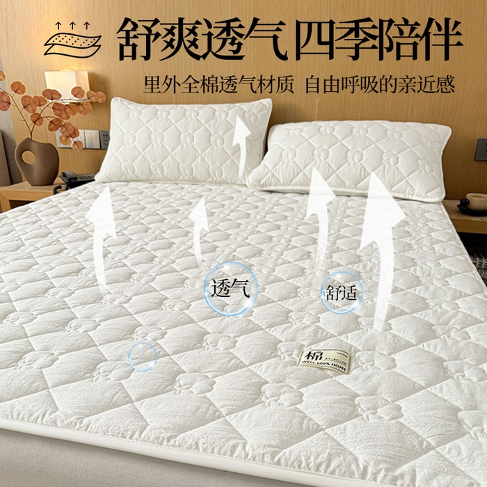 91家纺网 家纺一手货源 找家纺 西域种棉人·千百笠 2025新款A类抗菌里外全棉纯棉100%新疆棉花填充床护垫床褥子单人双人学生垫 夏洛软垫-白