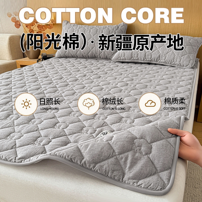 91家纺网 家纺一手货源 找家纺 西域种棉人·千百笠 2025新款A类抗菌里外全棉纯棉100%新疆棉花填充床护垫床褥子单人双人学生垫 夏洛软垫-灰