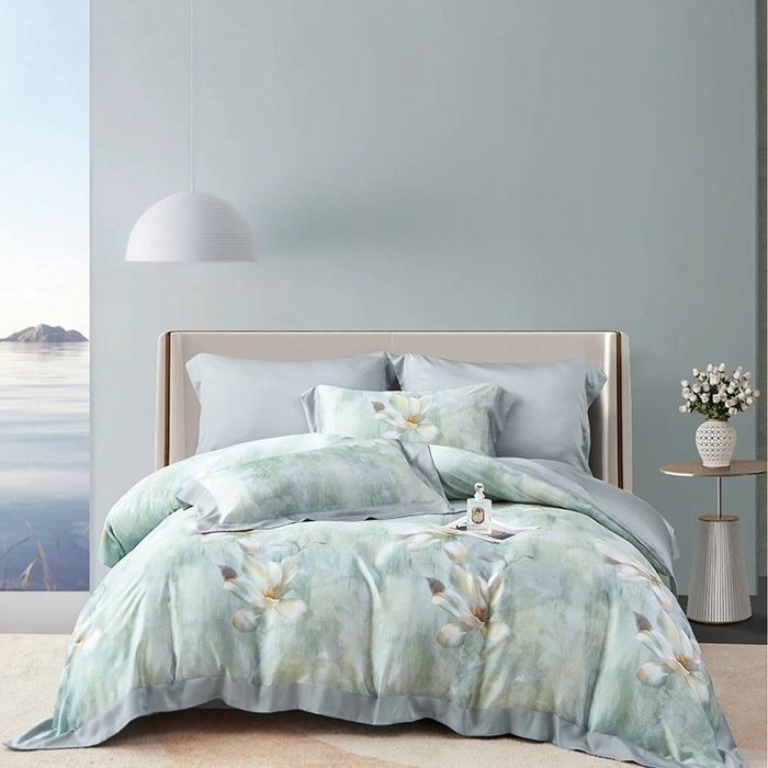 91家纺网 家纺一手货源 找家纺 威克凯丽 2025新款60兰精天丝系列四件套 逢春-冰山银灰