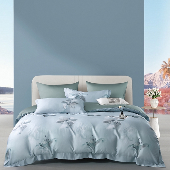 91家纺网 家纺一手货源 找家纺 威克凯丽 2025新款60兰精天丝系列四件套 落柔-果灰绿