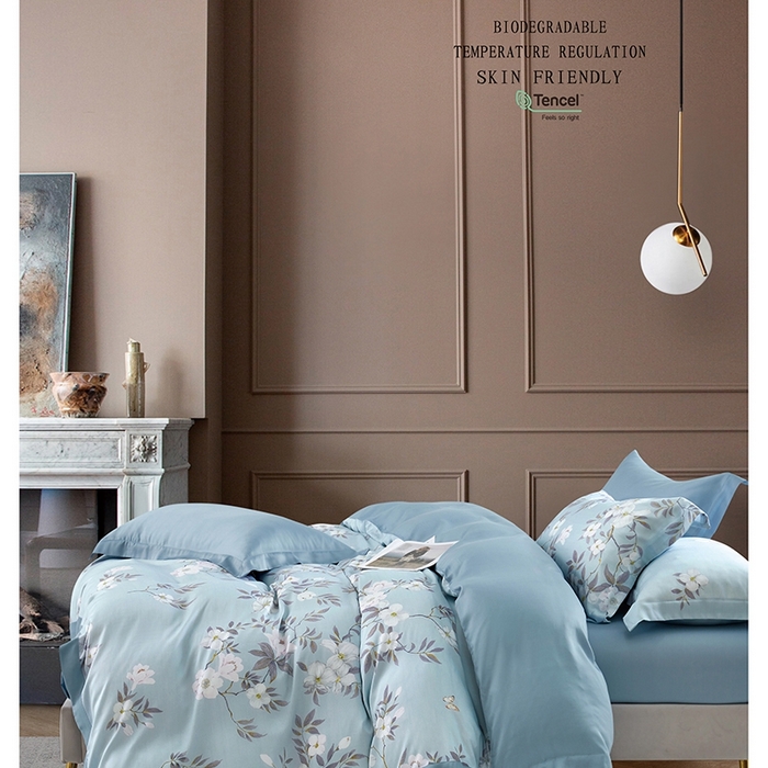 91家纺网 家纺一手货源 找家纺 威克凯丽 2025新款60兰精天丝系列四件套 西湖曲（蓝）