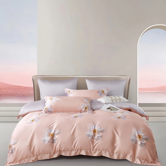 91家纺网 家纺一手货源 找家纺 威克凯丽 2025新款60兰精天丝系列四件套 月光醉-软尘灰