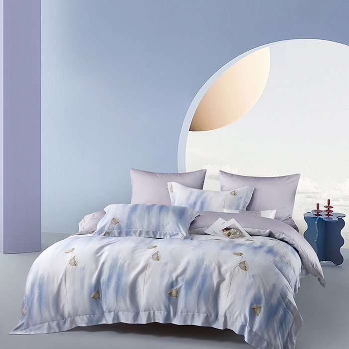 91家纺网 家纺一手货源 找家纺 威克凯丽 2025新款60兰精天丝系列四件套 云雅兰-苔灰