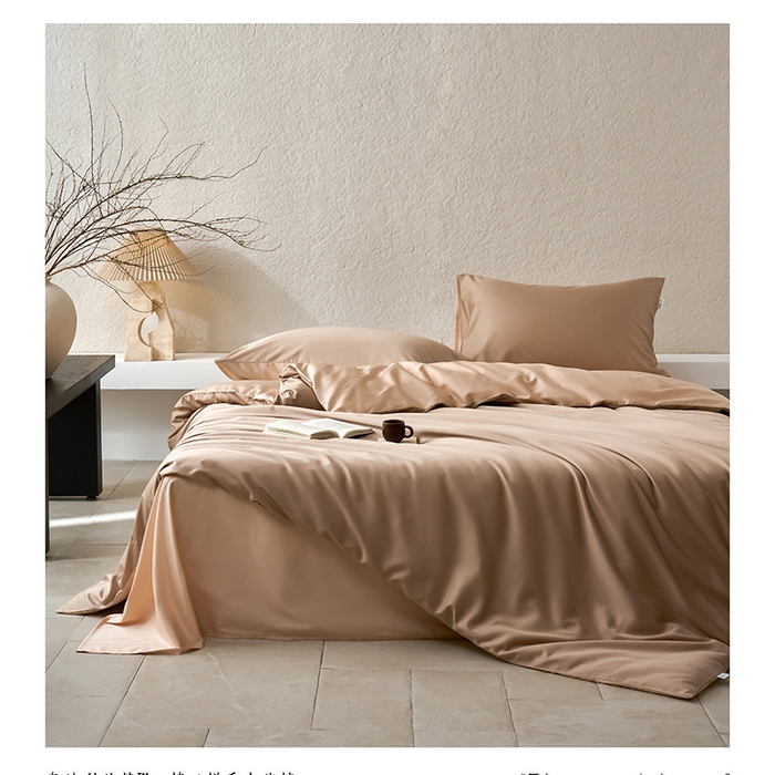 威克凯丽 2025新款60纯色天丝棉四件套 茶棕
