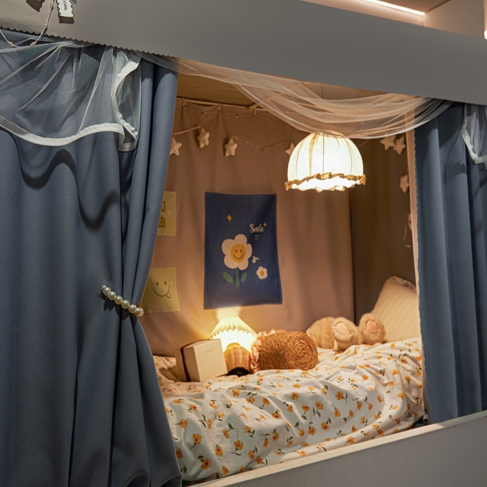 91家纺网 家纺一手货源 找家纺 飞轮海蚊帐2025新款加高全底棉麻花边蚊帐XZ-98 回底 全底 加高1.2  6面全包 灰蓝