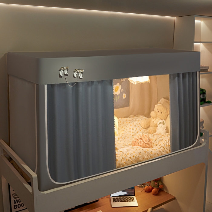 91家纺网 家纺一手货源 找家纺 飞轮海蚊帐2025新款加高全底棉麻花边蚊帐XZ-98 回底 全底 加高1.2  6面全包 灰蓝