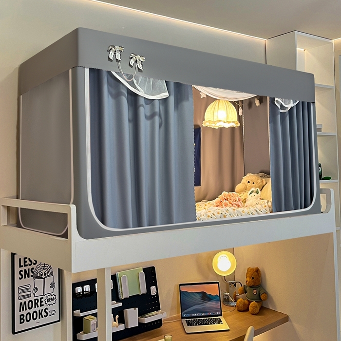 91家纺网 家纺一手货源 找家纺 飞轮海蚊帐2025新款加高全底棉麻花边蚊帐XZ-98 回底 全底 加高1.2  6面全包 灰蓝