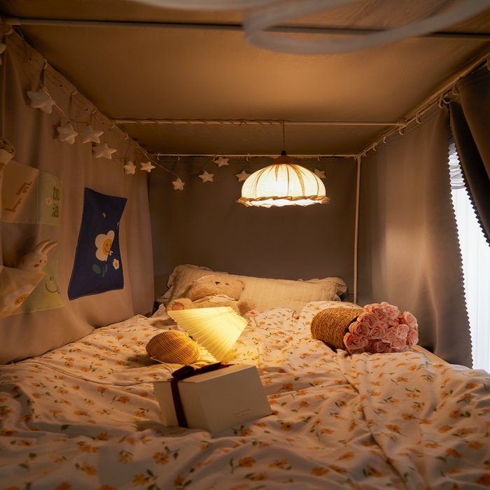 91家纺网 家纺一手货源 找家纺 飞轮海蚊帐2025新款加高全底棉麻花边蚊帐XZ-98 回底 全底 加高1.2  6面全包 灰蓝