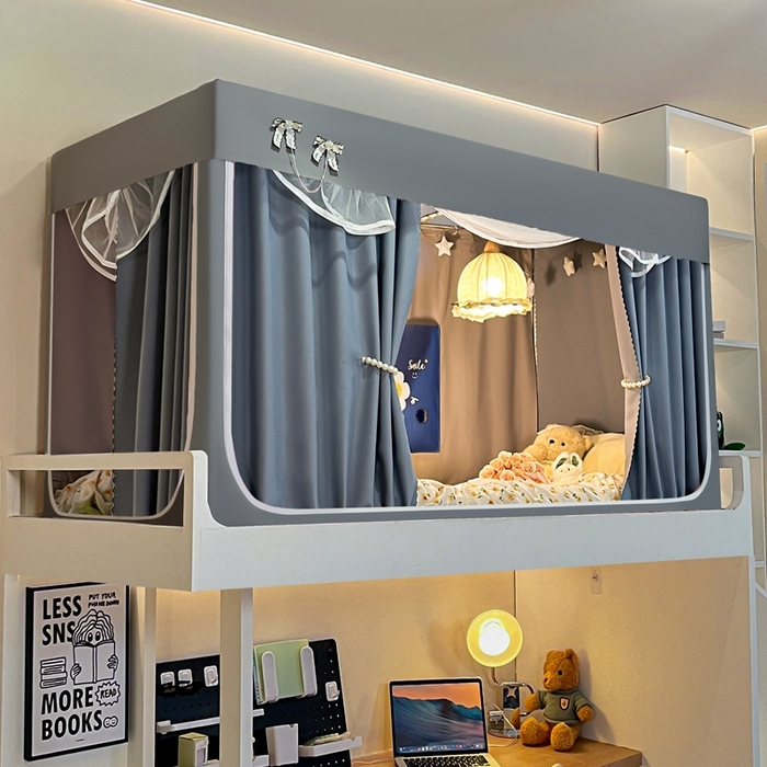 91家纺网 家纺一手货源 找家纺 飞轮海蚊帐2025新款加高全底棉麻花边蚊帐XZ-98 回底 全底 加高1.2  6面全包 灰蓝