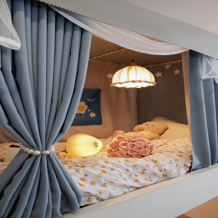 91家纺网 家纺一手货源 找家纺 飞轮海蚊帐2025新款加高全底棉麻花边蚊帐XZ-98 回底 全底 加高1.2  6面全包 灰蓝