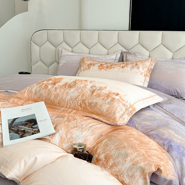 91家纺网 家纺一手货源 找家纺 2025年新款全棉长绒棉数码印花四件套 风花山眠-桔