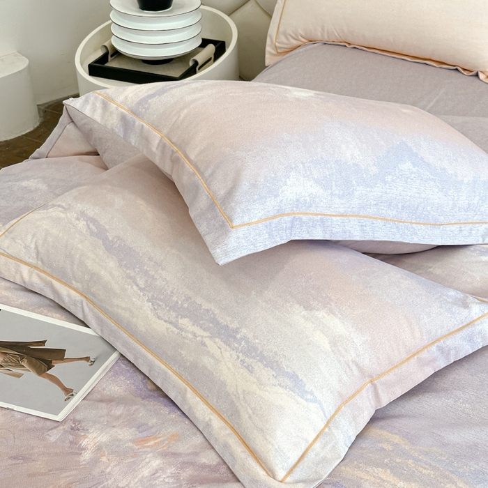 91家纺网 家纺一手货源 找家纺 2025年新款全棉长绒棉数码印花四件套 风花山眠-桔