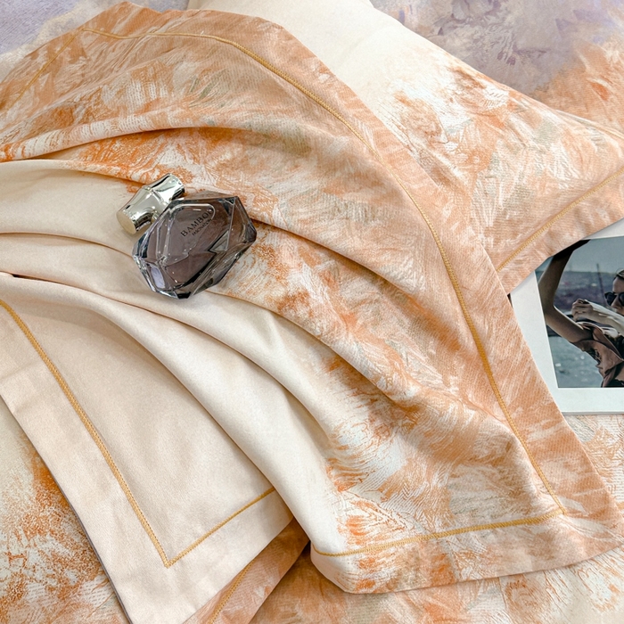 91家纺网 家纺一手货源 找家纺 2025年新款全棉长绒棉数码印花四件套 风花山眠-桔