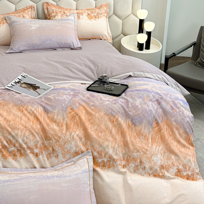 91家纺网 家纺一手货源 找家纺 2025年新款全棉长绒棉数码印花四件套 风花山眠-桔