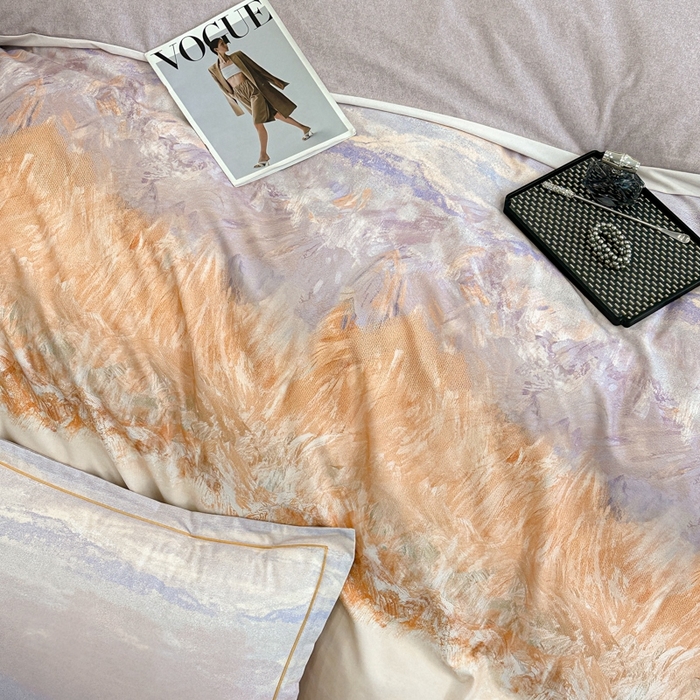 91家纺网 家纺一手货源 找家纺 2025年新款全棉长绒棉数码印花四件套 风花山眠-桔