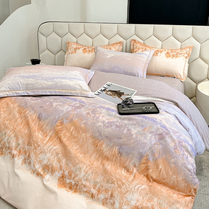 91家纺网 家纺一手货源 找家纺 2025年新款全棉长绒棉数码印花四件套 风花山眠-桔