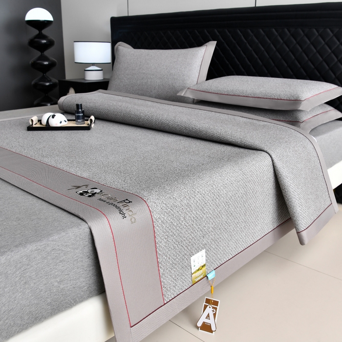 91家纺网 家纺一手货源 找家纺 （总）小牛席业 2025新款3D刺绣印尼藤凉席席子-熊猫刺绣款凉席藤席冰藤席冰丝席竹席乳胶席豆豆席