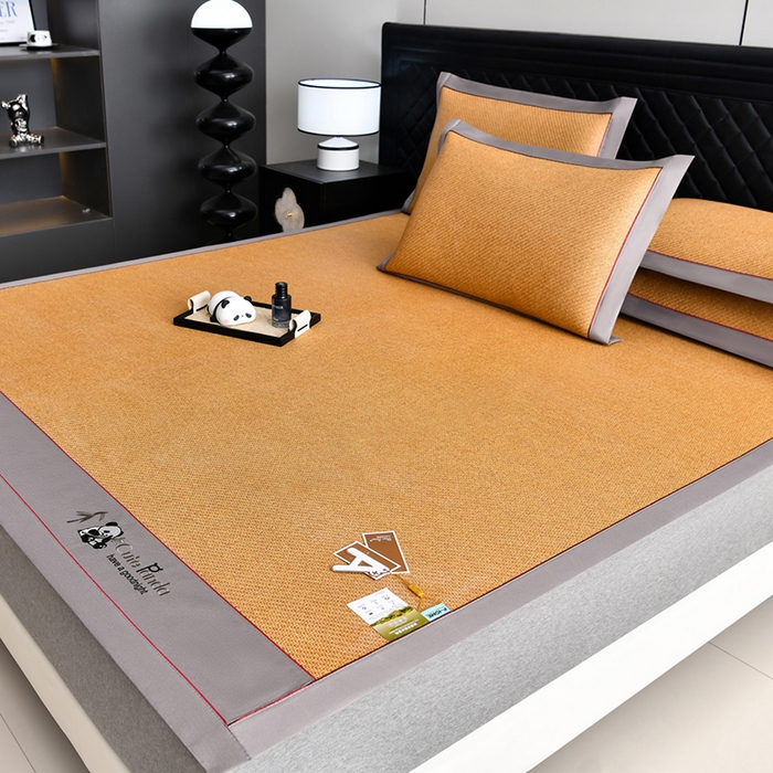 91家纺网 家纺一手货源 找家纺 小牛席业 2025新款3D刺绣印尼藤凉席席子-熊猫刺绣款 熊猫刺绣款-黄藤