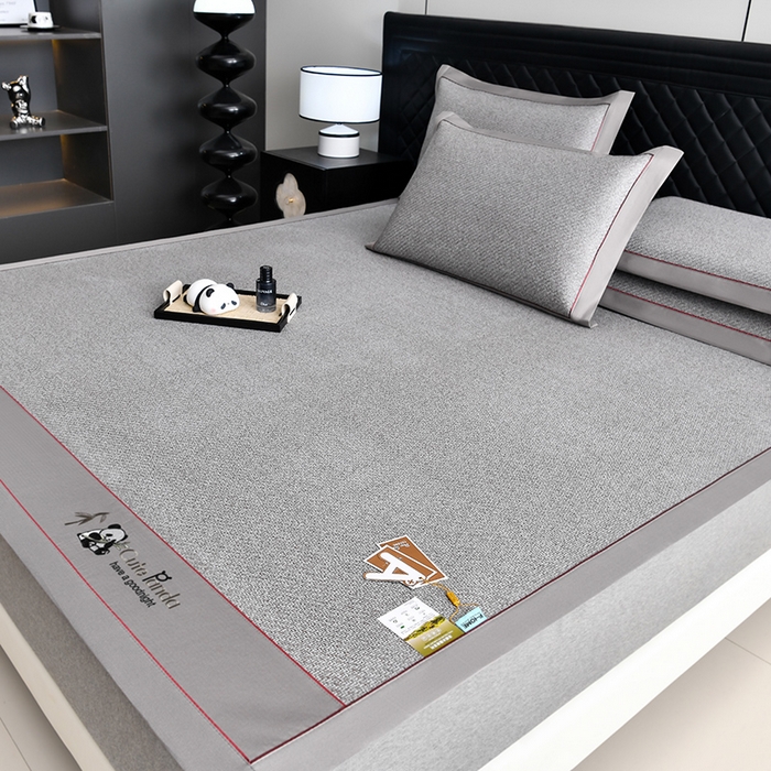 91家纺网 家纺一手货源 找家纺 小牛席业 2025新款3D刺绣印尼藤凉席席子-熊猫刺绣款 熊猫刺绣款-灰色