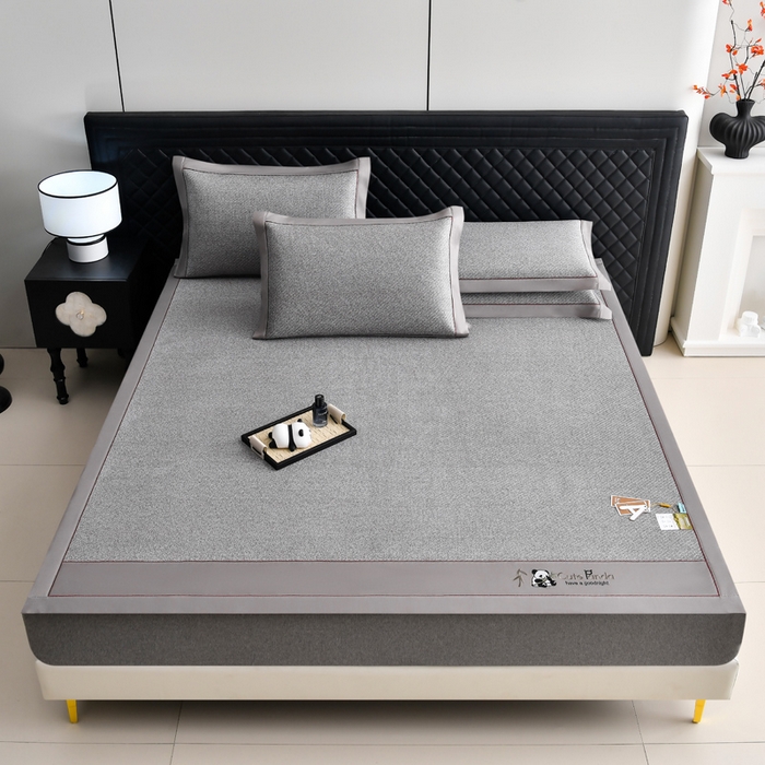 91家纺网 家纺一手货源 找家纺 小牛席业 2025新款3D刺绣印尼藤凉席席子-熊猫刺绣款 熊猫刺绣款-灰色