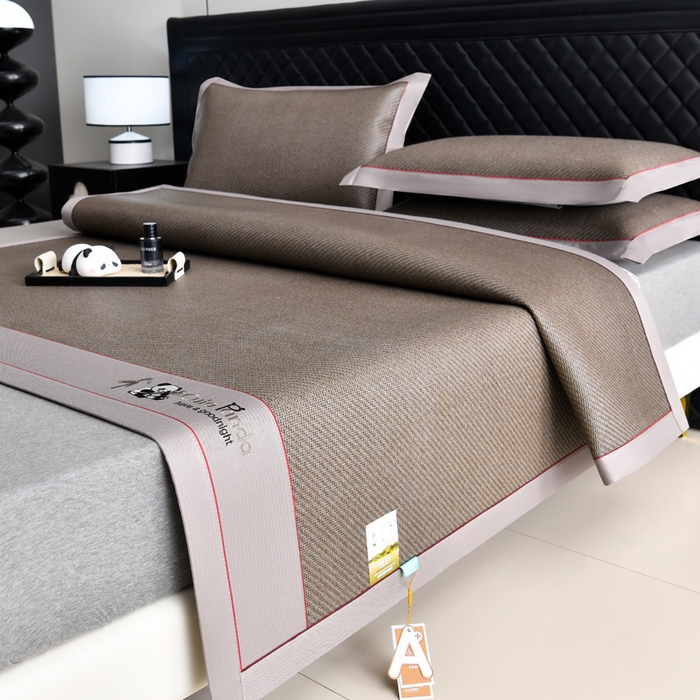 91家纺网 家纺一手货源 找家纺 小牛席业 2025新款3D刺绣印尼藤凉席席子-熊猫刺绣款 熊猫刺绣款-咖啡