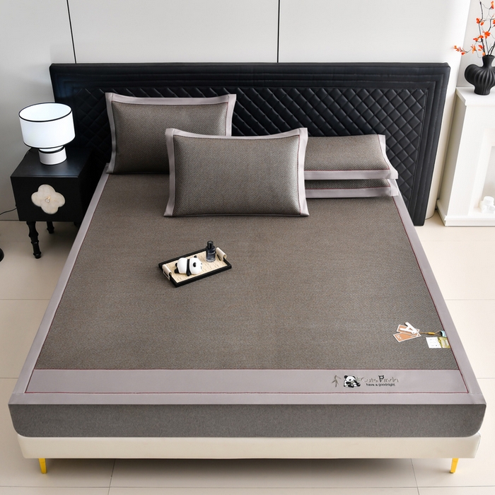 91家纺网 家纺一手货源 找家纺 小牛席业 2025新款3D刺绣印尼藤凉席席子-熊猫刺绣款 熊猫刺绣款-咖啡