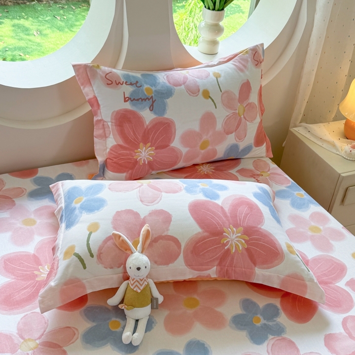 壹贝家纺 2025新款小清新全棉纯棉印花系列-单枕套  夕颜花开