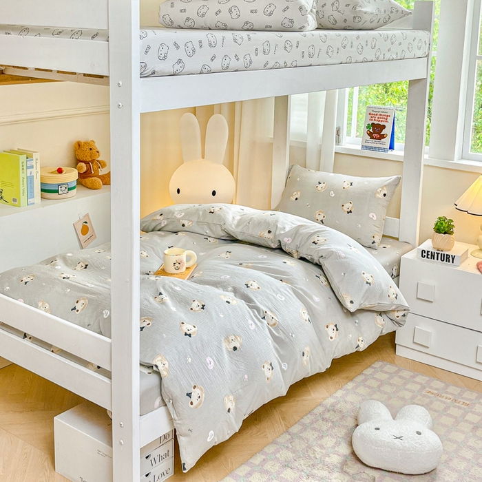 91家纺网 家纺一手货源 找家纺 优米家纺 2025新款A类云感双层纱学生宿舍三件套上下铺三件套 恋爱熊