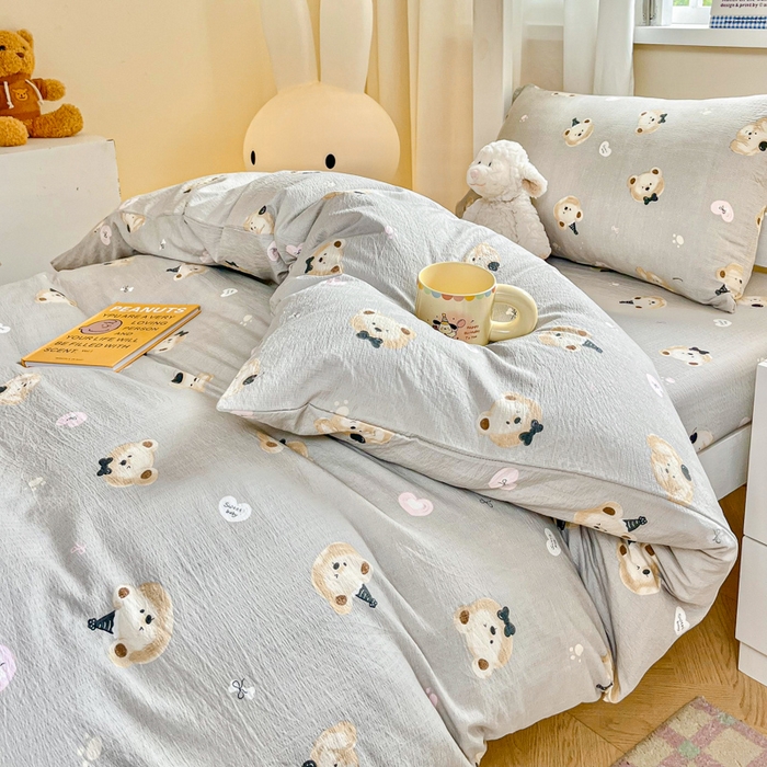 91家纺网 家纺一手货源 找家纺 优米家纺 2025新款A类云感双层纱学生宿舍三件套上下铺三件套 恋爱熊